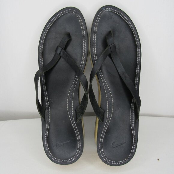 Nike Black Leather Wedge Flip Flop Sandal Women's 11 - Picture 6 of 7
